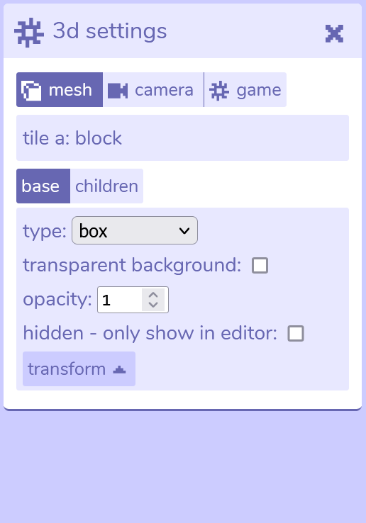 The panel: 3D Settings with all the diffrent setting for a 3D block